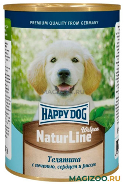 Влажный корм (консервы) HAPPY DOG для щенков с телятиной, печенью, сердцем и рисом (410 гр)